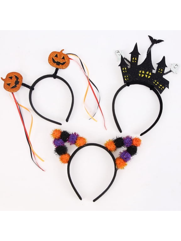 Halloween Headband Pumpkin Witch Hat Bat Spider Headband Halloween Costume Party Makeup Hair Accessories(3PCS)
