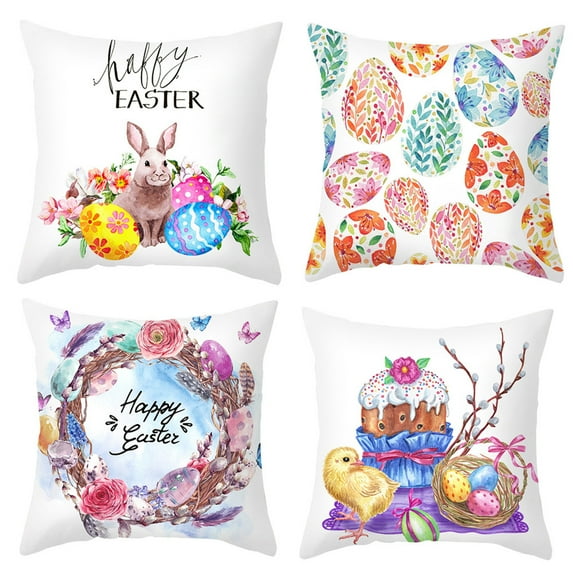 Yoyauz Happy Easter Peeps Pillow Covers 18x18, Rabbits Bunny Hello Bunnies Eggs Decorative Farmhouse Throw Pillow Covers for Spring Home Sofa Couch Room Decor