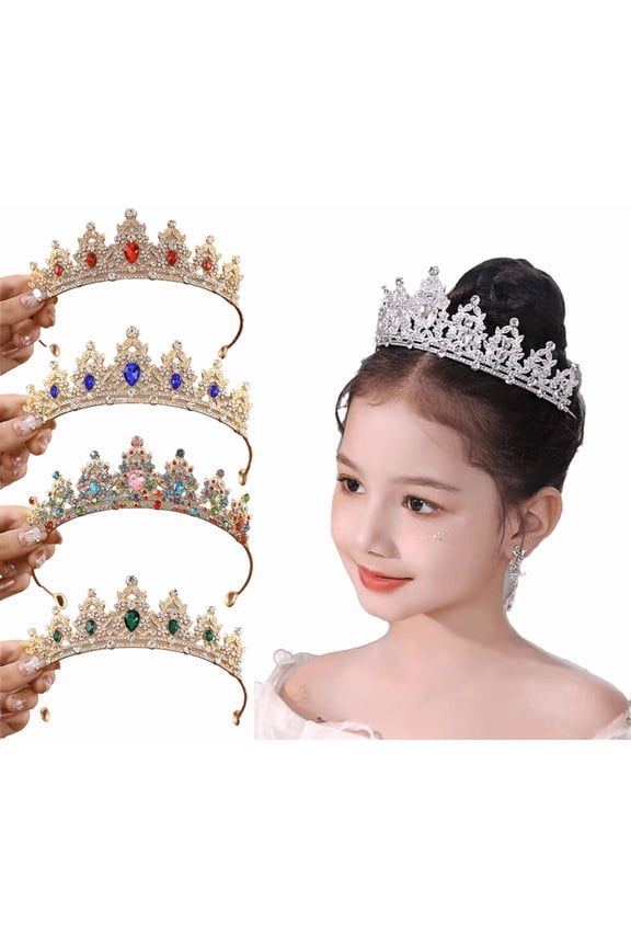 Kids Crystal Headgear for Kids Girls Princess Outfit Rhinestone Crown Headband Wedding Hair Ornament Birthday Sacrament Pageant Halloween Christmas Cake Decoration Gifts