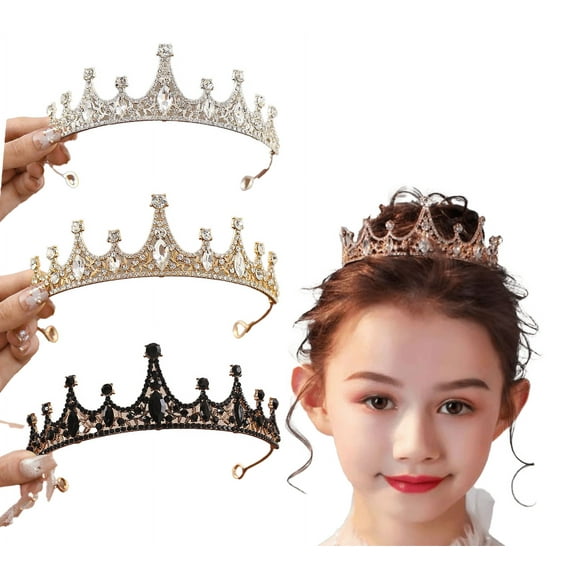 Yoyauz Kids Crystal Headgear for Kids Girls Princess Outfit Rhinestone Crown Headband Wedding Hair Ornament Birthday Sacrament Pageant Halloween Christmas Cake Decoration Gifts