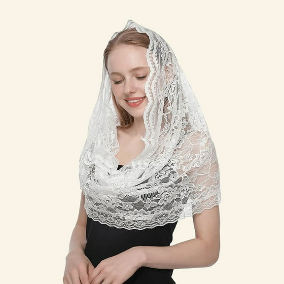Yoyauz Lace Infinity Scarf Women's Floral Lace Veil Cathedral Infinity Chapel Veil Floral Lace Wedding Veil