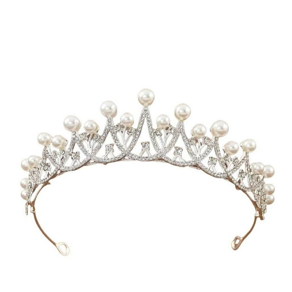 Yoyauz Ladies Girl Pearl Crystal Princess Crown Crystal Queen Crown Wedding, Bridal Hair Ornament Birthday Prom, Beauty Pageant Party Coming-of-Age Ceremony, Photo Props