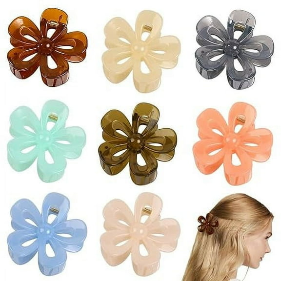 Yoyauz Ladies Girls Flower Paw Clip, Cute Medium Hair Clip, Daisy Hair Clip for Thick and Thin Hair, 2.7 Inch (About 7 cm) Flower Translucent Large Paw Clip, Non Slip Neutral Jaw Clip Hair Accessory,
