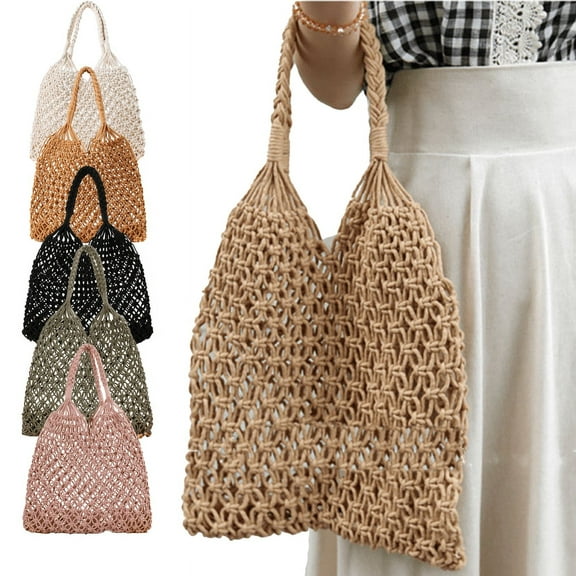 Yoyauz Ladies' Summer Beach Handbag Cotton Rope Vacation Handmade Shoulder Bag Wallet