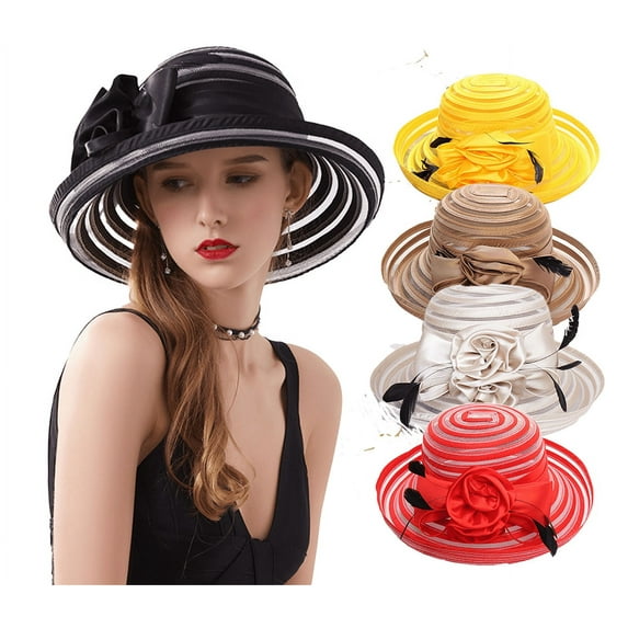 Yoyauz Large Brim Hats, Organza Hats, Summer Beach Hats, Tea Party Weddings, Glamorous Church Hats
