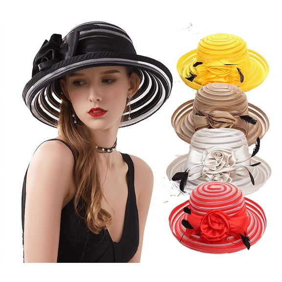 Yoyauz Large Brim Hats, Organza Hats, Summer Beach Hats, Tea Party Weddings, Glamorous Church Hats