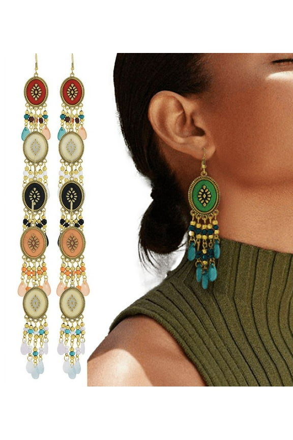 Long Beaded Tassel Earrings Bohemian Native Tassel Earrings Handmade Seed Beads Tribal Pendant Earrings Bohemian Multicolor Crystal Beaded Tassel Earrings Women's Women