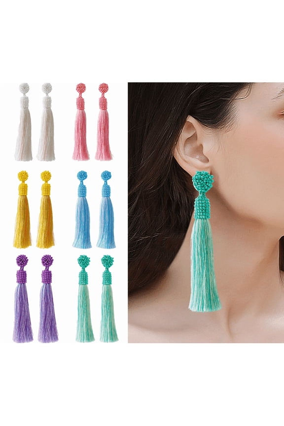 Long Native Beaded Earrings, Large Bohemian Seed Bead Tassel Drop Earrings