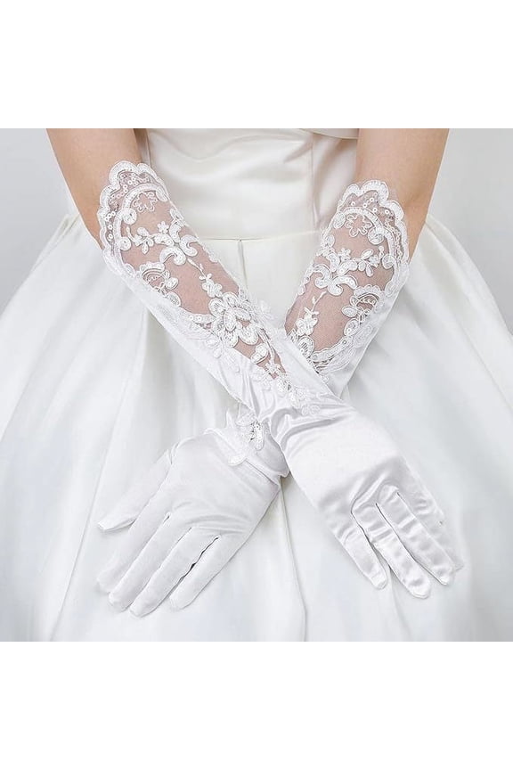 Long Opera Party Gloves 20's Ladies Satin Dress Gloves, Silk Gloves Elastic Adult Size Gloves