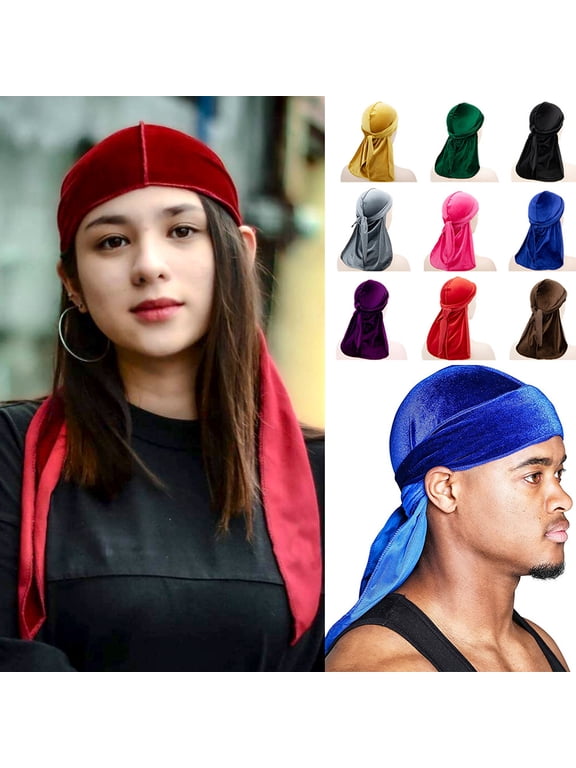 Luxury Velvet Durag Long Tail Silky Durag Turban for 360 Wave Pirate Cap Hip Hop Cape Cape Turban Headwear