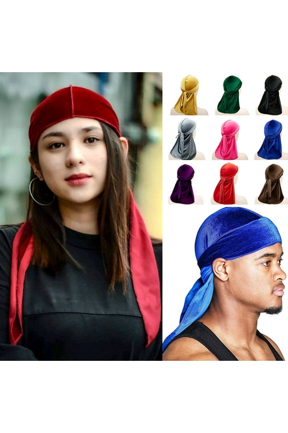 Luxury Velvet Durag Long Tail Silky Durag Turban for 360 Wave Pirate Cap Hip Hop Cape Cape Turban Headwear