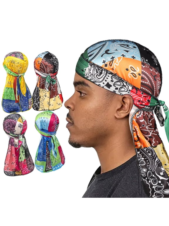 Men's Silk Long Tail Silky Smooth Tail Men's Waves, Long Tail And Wide Band's Satin Doo Rag, 4 Colors