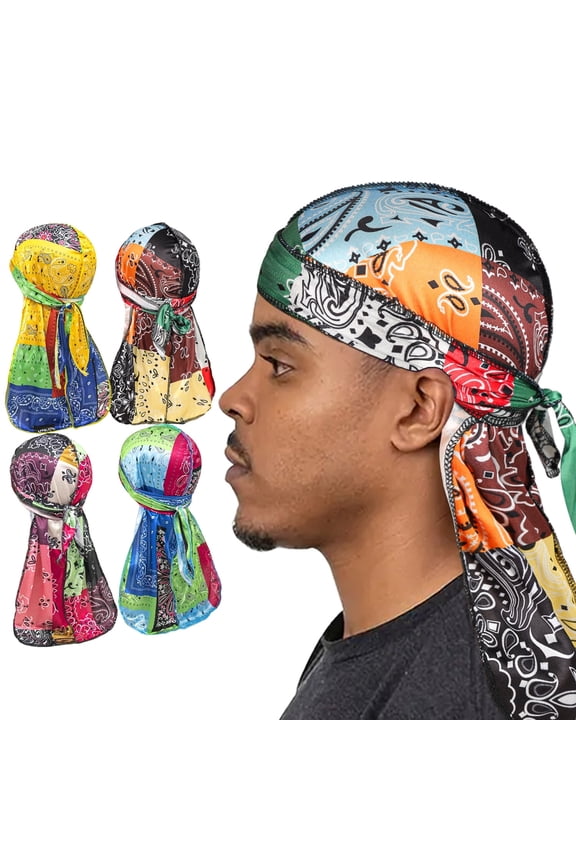 Men's Silk Long Tail Silky Smooth Tail Men's Waves, Long Tail And Wide Band's Satin Doo Rag, 4 Colors