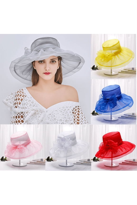 Organza Big Brim Ladies Flower Shade Sun Protection Hat Summer Breathable Bow Pot Hat