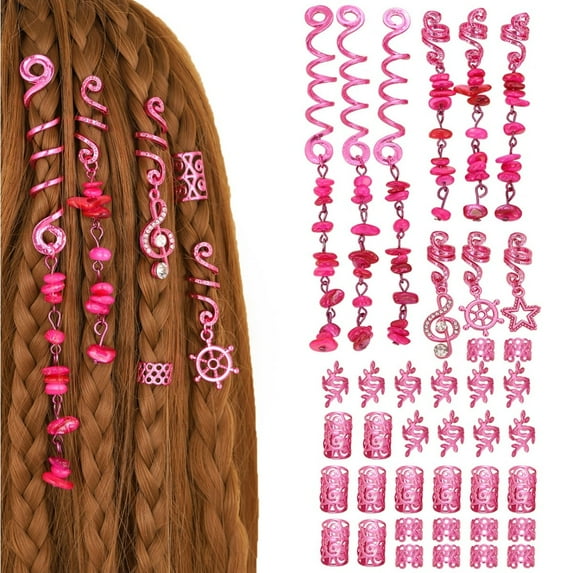 Yoyauz Pink Natural Stone Pendant Hair Ornament Braided Jewelry Long Hair Clips Alloy Spiral Coils Hair Clips Metal Hair Clip Decoration Women'S Jewelry Hair Rings Braided Hair Accessories