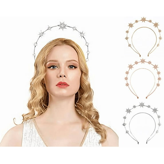 Yoyauz Star Halo Crystal Goddess Headband Rhinestone Halo Wedding Crown Glitter Bridal Hair Head Ornament Ladies Girls