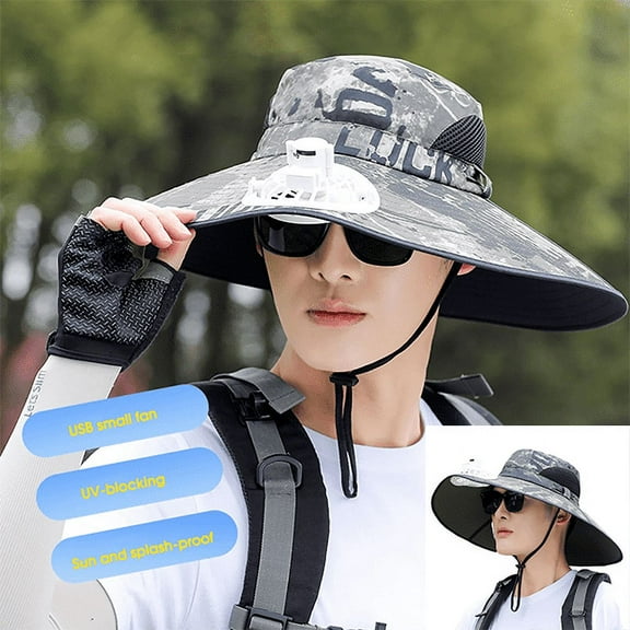 Yoyauz Sun Hat with Solar Fan, Mens Summer UV Protection Wide Brim Fishing Hats Cowboy Hat Fisherman Hat Beach Hats Garden Hat for Outdoor Sports