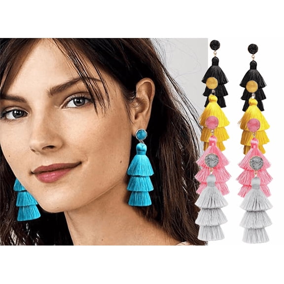 Yoyauz Tassel Earrings Handmade Layered Thread Tassel Pendant Earrings, Multicolored