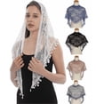 thumbnail image 1 of Yoyauz Triangle Lace Mantilla Veil Tulle Scarf Shawl Covering Church Veil for Mass Wedding Bridesmaids, 1 of 7