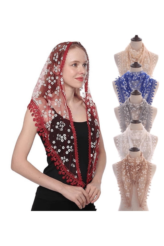 Triangle Lace Mantilla Veil Tulle Scarf Shawl Covering Church Veil for Mass Wedding Bridesmaids