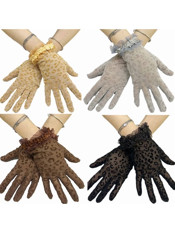 Tulle Gloves, Animal Print, Leopard Print Gloves, UV Translucent Nylon, Wrist Lace Gloves