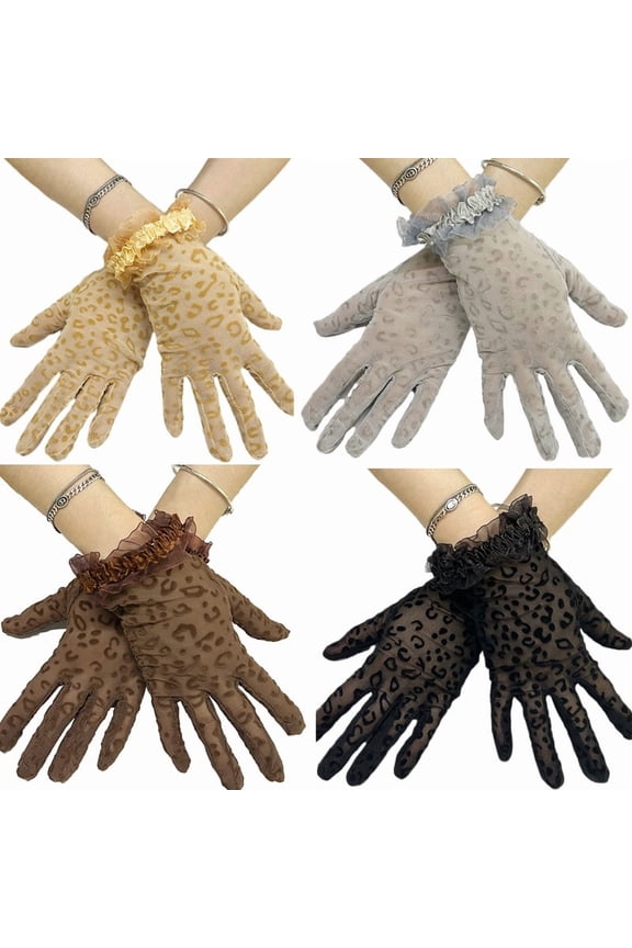 Tulle Gloves, Animal Print, Leopard Print Gloves, UV Translucent Nylon, Wrist Lace Gloves
