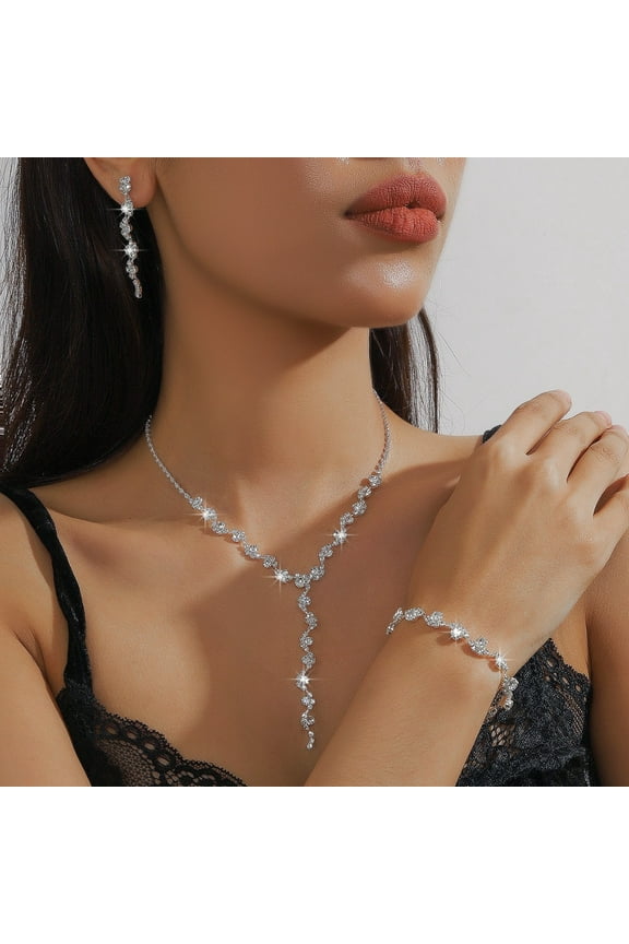 Wedding Bridal Jewelry Set, Cubic Zirconia Necklace Pendant Earrings Bracelet Set, Teardrop Marquise Shape Bride Bridesmaid Wedding Ball Jewelry Set