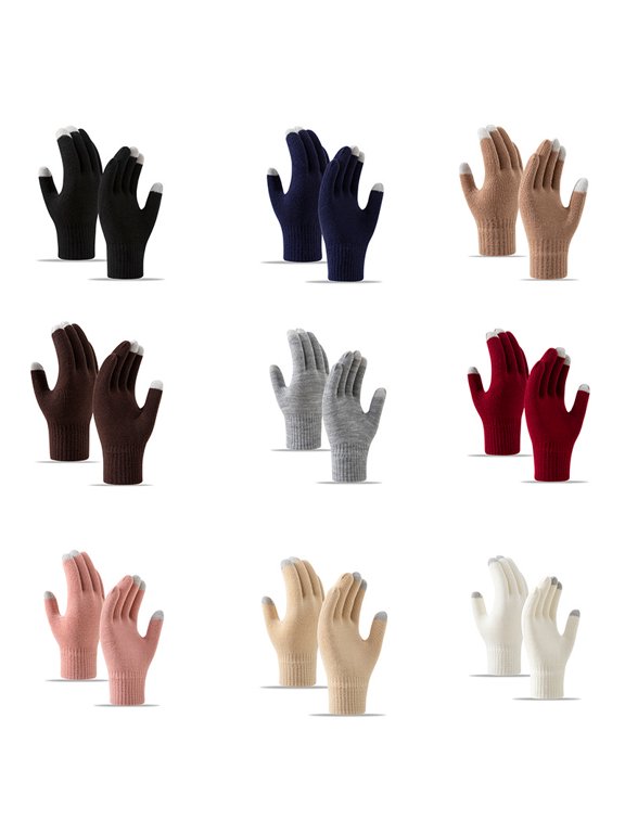 Winter Wool Lined Gloves, Men's And Women's Touch Screen Gloves, Knitted Elastic Warm And Cold Weather