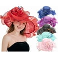thumbnail image 1 of Yoyauz Women Sun Hat with Mesh Flower Decoration Wide Brim Hat Occasion Event Organza Fancy Church Dress Hat, 1 of 6