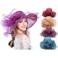thumbnail image 1 of Yoyauz Women Sun Hat with Mesh Flower Decoration Wide Brim Hat Occasion Event Organza Fancy Church Dress Hat, 1 of 5