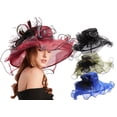 thumbnail image 1 of Yoyauz Women Sun Hat with Mesh Flower Decoration Wide Brim Hat Occasion Event Organza Fancy Church Dress Hat, 1 of 7