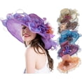 thumbnail image 1 of Yoyauz Women Sun Hat with Mesh Flower Decoration Wide Brim Hat Occasion Event Organza Fancy Church Dress Hat, 1 of 4