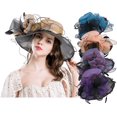 thumbnail image 1 of Yoyauz Women Sun Hat with Mesh Flower Decoration Wide Brim Hat Occasion Event Organza Fancy Church Dress Hat, 1 of 3