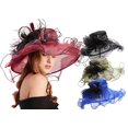 thumbnail image 1 of Yoyauz Women Sun Hat with Mesh Flower Decoration Wide Brim Hat Occasion Event Organza Fancy Church Dress Hat, 1 of 6