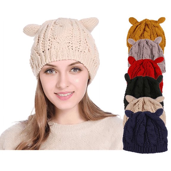 Yoyauz Women Winter Beanie Devil Horns Cat Ear Crochet Braided Knit Ski Wool Cap Hat