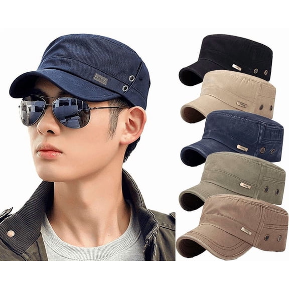 Yoyauz Women and Men Cadet Military Hat Vintage Distressed Cotton Flat Caps Adjustable Ponytail Hole Fashion Hats Army Green