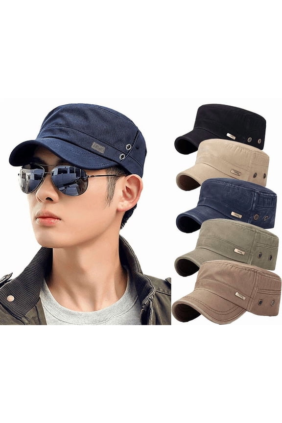 Women and Men Cadet Military Hat Vintage Distressed Cotton Flat Caps Adjustable Ponytail Hole Fashion Hats Army Green