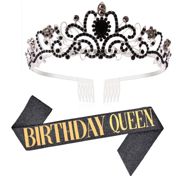 Yoyauz Women's Birthday Crown & Belt Queen Crystal Crown Rhinestone Hair Band Set Happy Party Decoration Accessories Girls Princess Gift Set