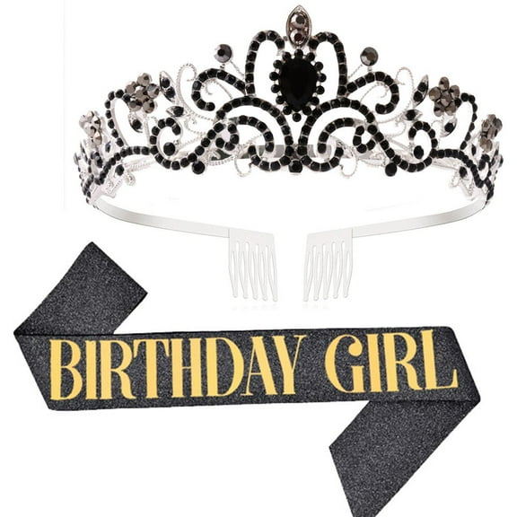 Yoyauz Women's Birthday Crown & Belt Queen Crystal Crown Rhinestone Hair Band Set Happy Party Decoration Accessories Girls Princess Gift Set