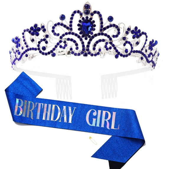 Yoyauz Women's Birthday Crown & Belt Queen Crystal Crown Rhinestone Hair Band Set Happy Party Decoration Accessories Girls Princess Gift Set