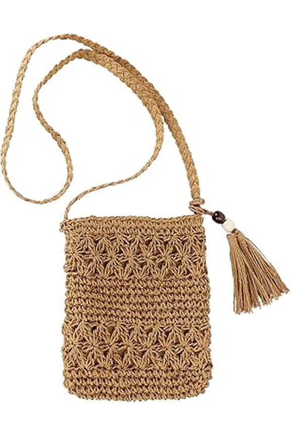 Women's Grass Woven Beach Bag - Women's Beach Handmade Woven Handbag, Summer Mesh Hollow Shoulder Bag, Suitable for Holidays
