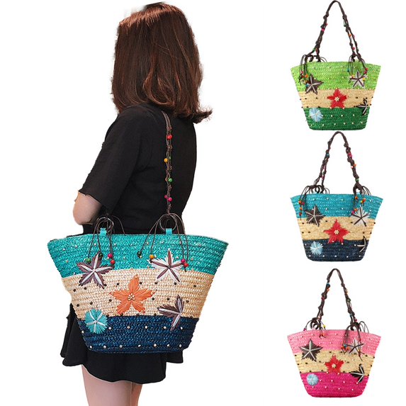 Yoyauz Women's Grass Woven Beach Bag - Women's Beach Handmade Woven Handbag, Summer Mesh Hollow Shoulder Bag, Suitable for Holidays