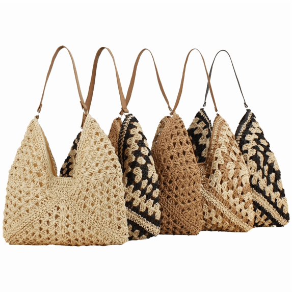 Yoyauz Women's Grass Woven Beach Bag - Women's Beach Handmade Woven Handbag, Summer Mesh Hollow Shoulder Bag, Suitable for Holidays