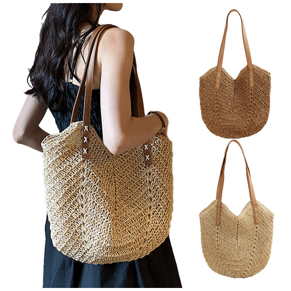 Yoyauz Women's Grass Woven Beach Bag - Women's Beach Handmade Woven Handbag, Summer Mesh Hollow Shoulder Bag, Suitable for Holidays