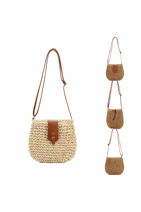 Women's Grass Woven Beach Bag - Women's Beach Handmade Woven Handbag, Summer Mesh Hollow Shoulder Bag, Suitable for Holidays