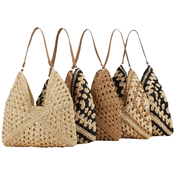 Yoyauz Women's Grass Woven Beach Bag - Women's Beach Handmade Woven Handbag, Summer Mesh Hollow Shoulder Bag, Suitable for Holidays