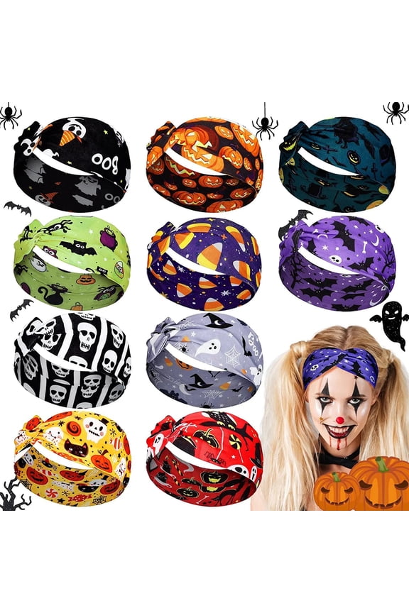 Women's Halloween Headband, Holiday Hijab, Elastic Knot, Turban Headband, Twisted Hair Ornament, Pumpkin Skull Print