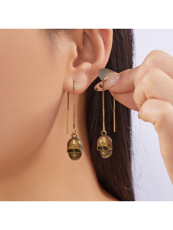 Women's Halloween Skull Earrings, Day of the Dead Horror Gothic Vampire Punk Festival Beads