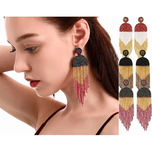 Yoyauz Women's Jewelry Multicolor Ethnic-bohemian Style Tassel Earrings Handmade Beaded Jewelry