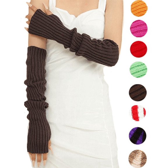Yoyauz Women's Long Fingerless Gloves Arm Warm Knit Thumbhole Stretch